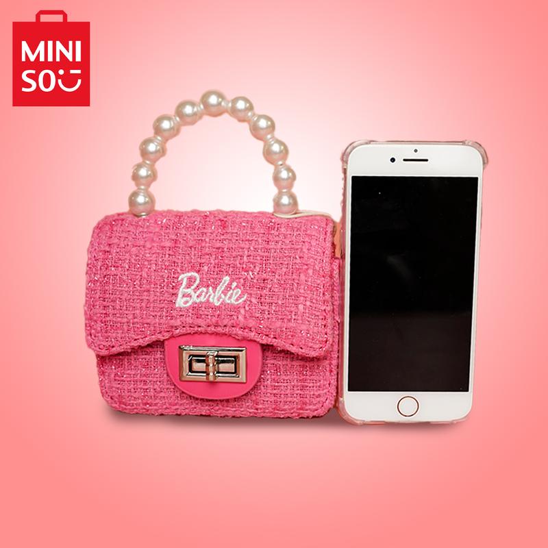 GrilsBag-MINISO Barbie Mini Small Fragrance Crossbody Bag Cute Hand Bag MiniBag For Girls With Pearl Chain Lovely BirthdayGift Christmas Gift
