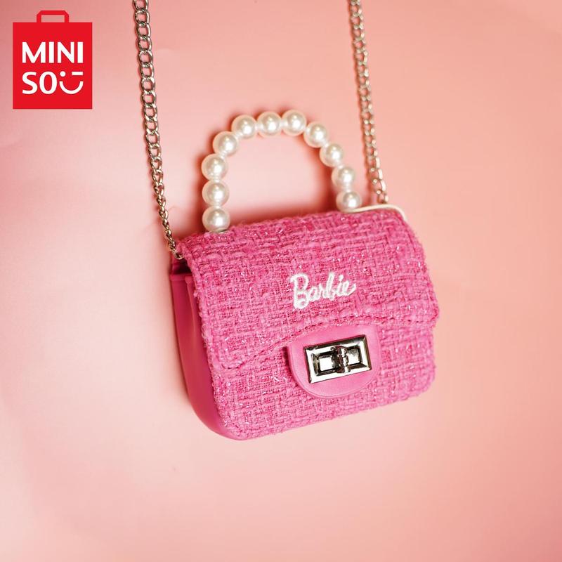 GrilsBag-MINISO Barbie Mini Small Fragrance Crossbody Bag Cute Hand Bag MiniBag For Girls With Pearl Chain Lovely BirthdayGift Christmas Gift