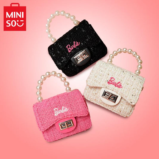 GrilsBag-MINISO Barbie  Mini Small Fragrance Crossbody Bag Cute Hand Bag MiniBag For Girls With Pearl Chain Lovely BirthdayGift Christmas Gift