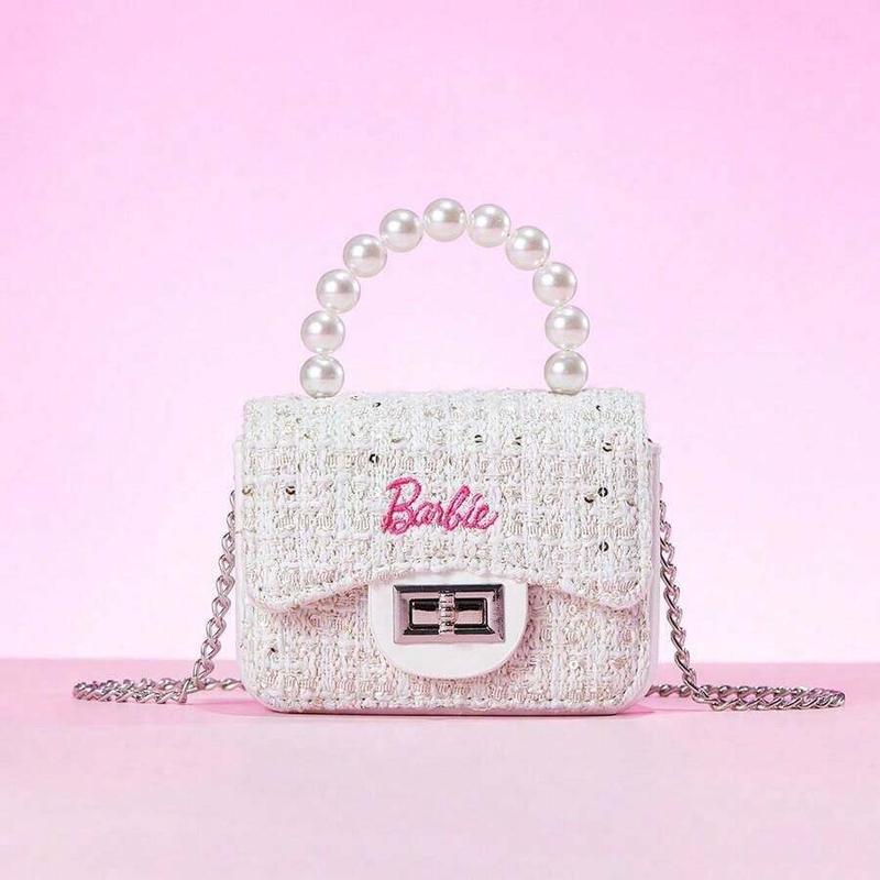 GrilsBag-MINISO Barbie  Mini Small Fragrance Crossbody Bag Cute Hand Bag MiniBag For Girls With Pearl Chain Lovely BirthdayGift Christmas Gift