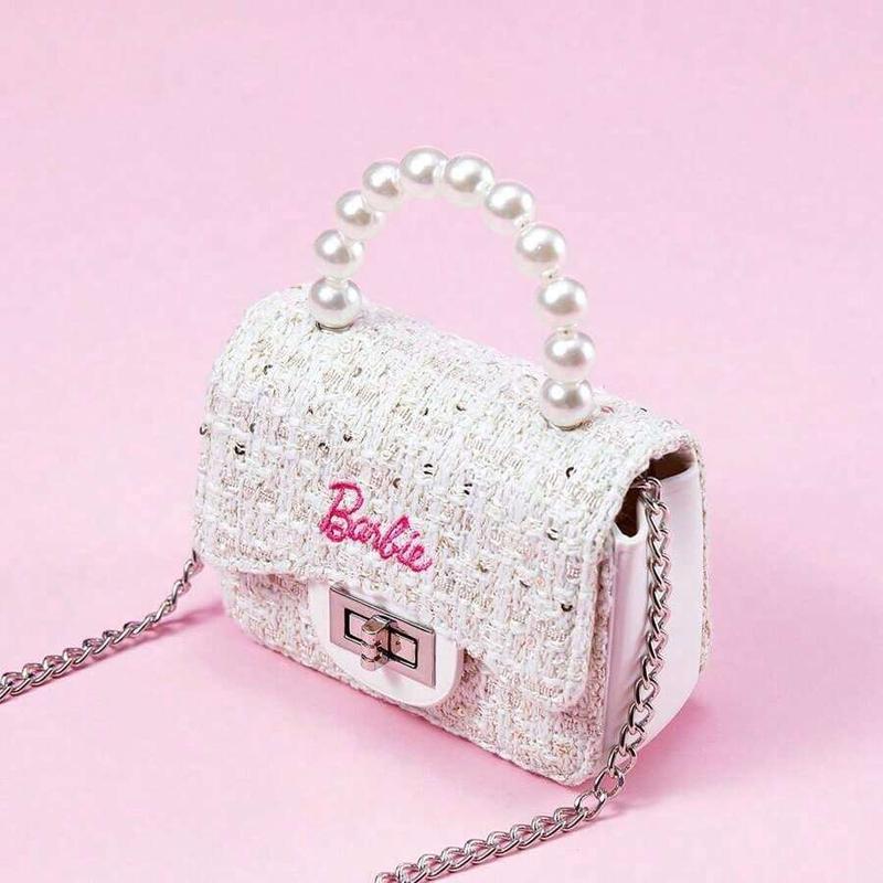 GrilsBag-MINISO Barbie  Mini Small Fragrance Crossbody Bag Cute Hand Bag MiniBag For Girls With Pearl Chain Lovely BirthdayGift Christmas Gift